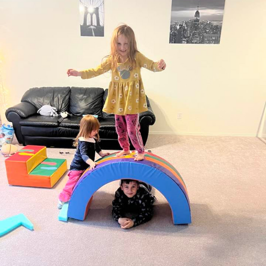 2-in-1 Rainbow Arch Climber & Rocker – Soft Foam Activity Bridge